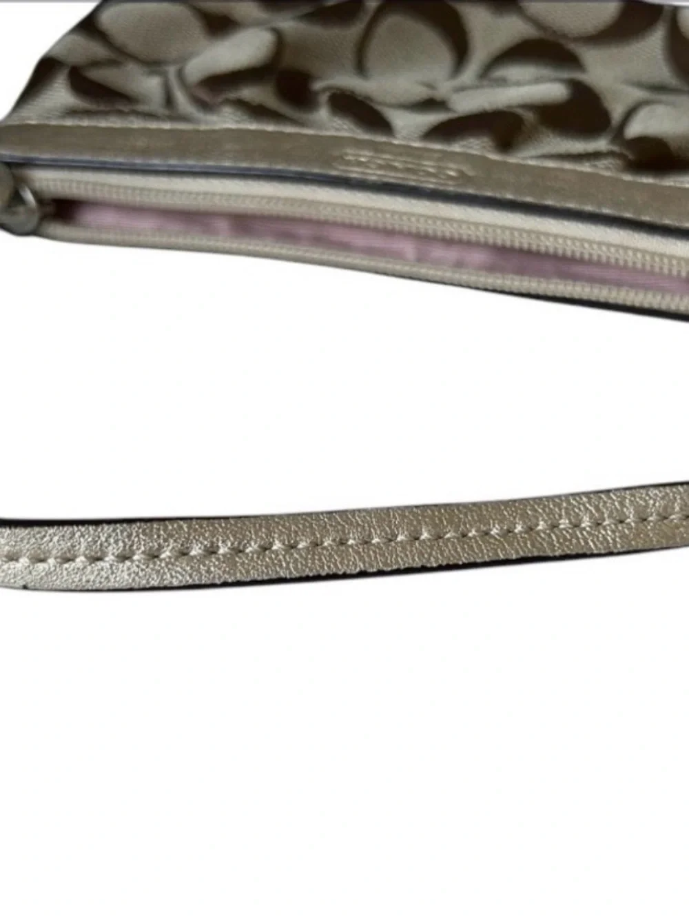 Coach Beige & Gold Signature Wristlet